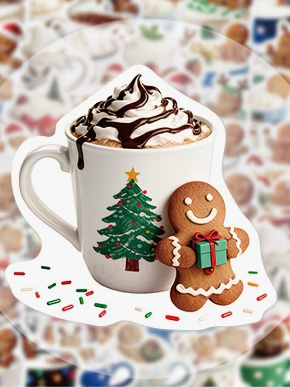 50 Holiday Gingerbread Cookies in Mugs Stickers Christmas Cocoa Coffee Baking - Picture 5 of 16